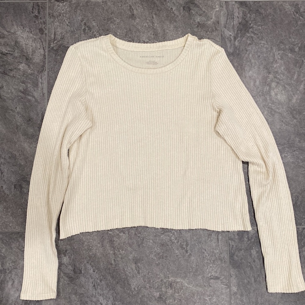 American Eagle Cropped Cream Ribbed Top
